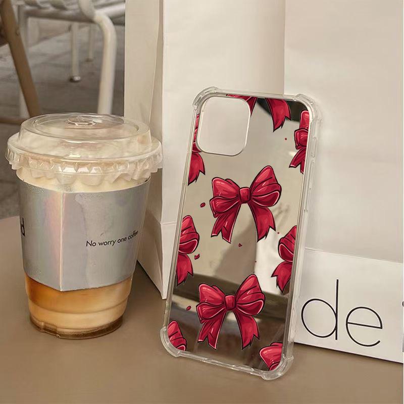 Red Bow Mirror Acrylic Soft Phone Case For iPhone 17 16 15 14 13 12 11 Pro Max 17 Air XS X XR 7 8 Plus Shockproof Bumper Cover