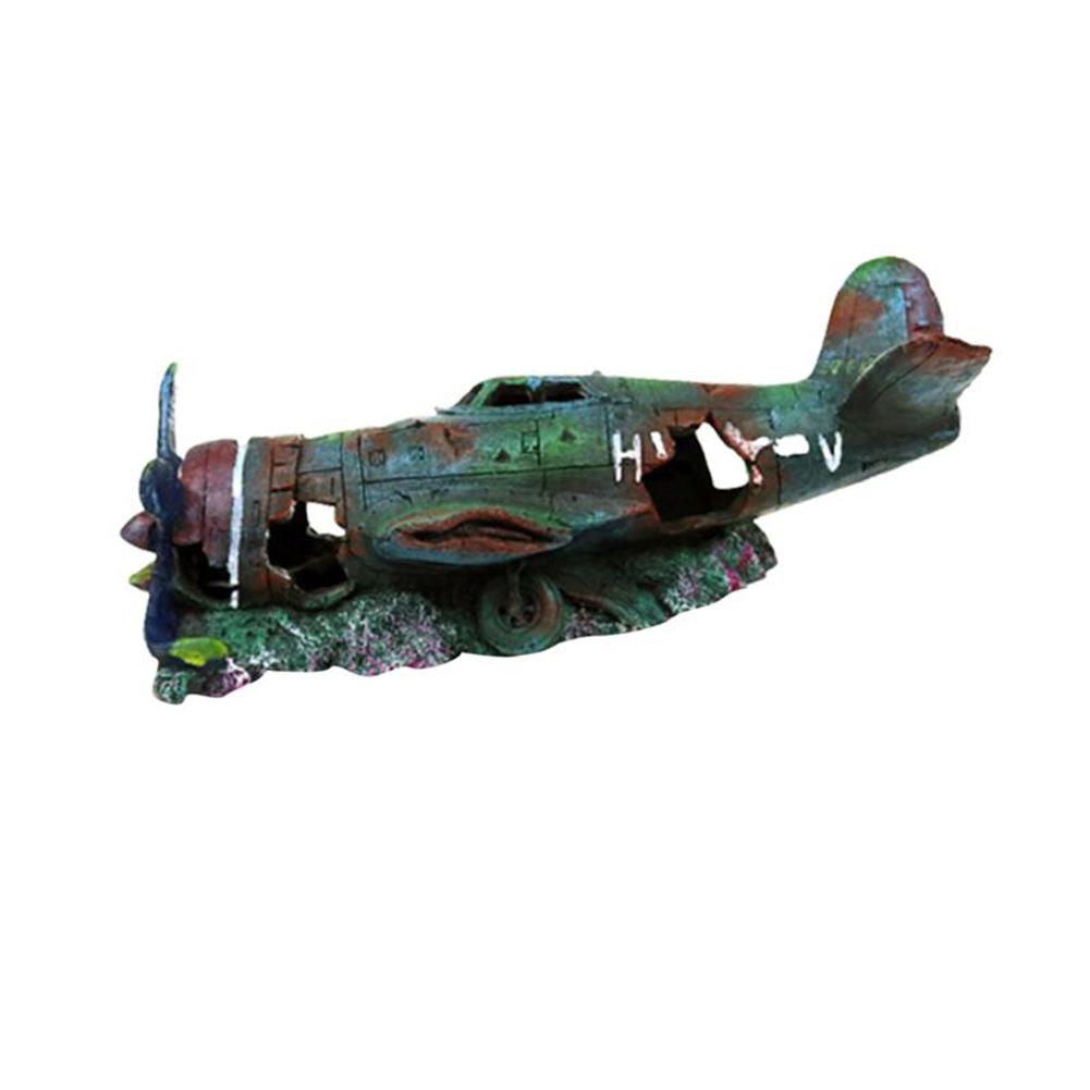 Artificial Plane Wreckage Ornament Shelter House Resin Craft For Aquarium Fish Tank Landscaping Decoration