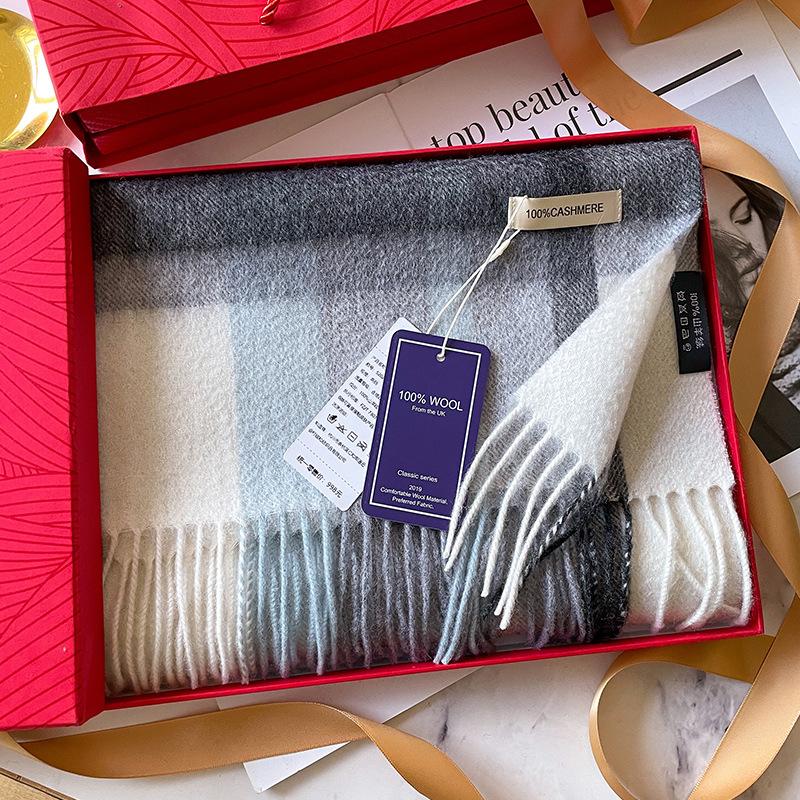 People Mom and Dad Winter Men's and Women's Thickened High-end Men's Pure Cashmere Scarf Plaid Long Grey