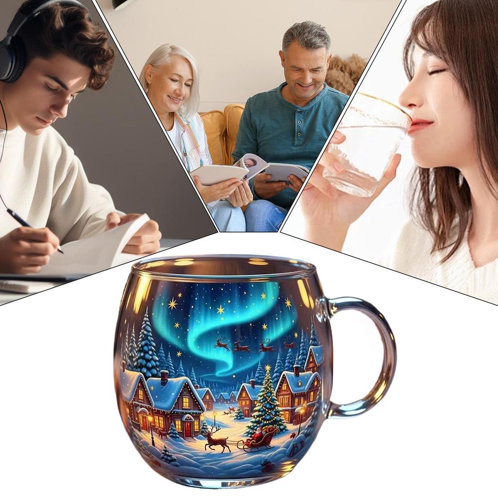 Christmas Glass Mug Stocking Stuffer Coffee Mug 300ml Festive Beverage Containers Holiday Drinking Glassware For Hot Cocoa Latte
