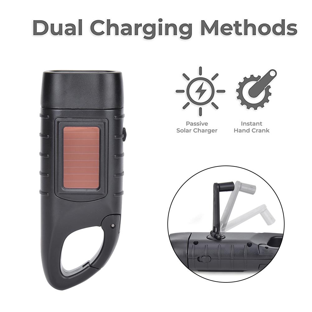 AT5503 ABS Plastic Solar Hand Crank Flashlight Emergency LED Portable Torch for Climbing