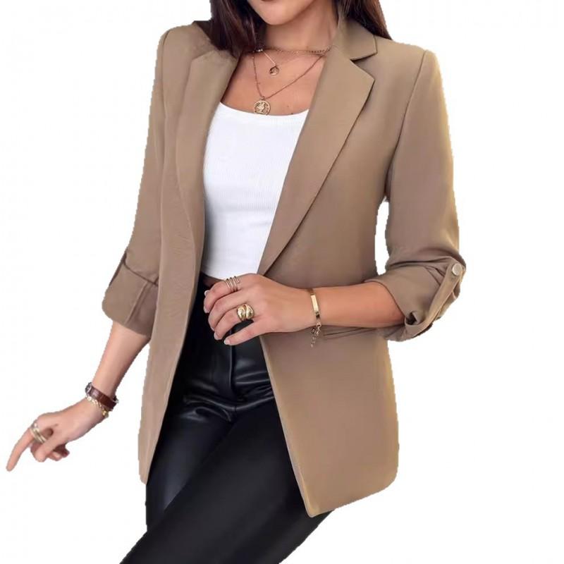 Womens Long Sleeve Solid Color V-Neck Blazer Coat Slim Fit Office Chic Workwear
