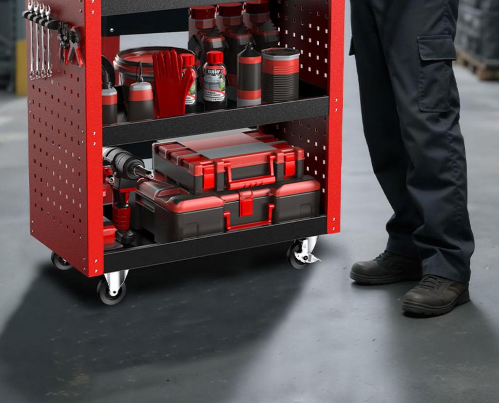 Drawer-Type Workshop Tool Cart: Three-Layer, Multi-functional Hand Cart & Storage Shelf for Car Repair.