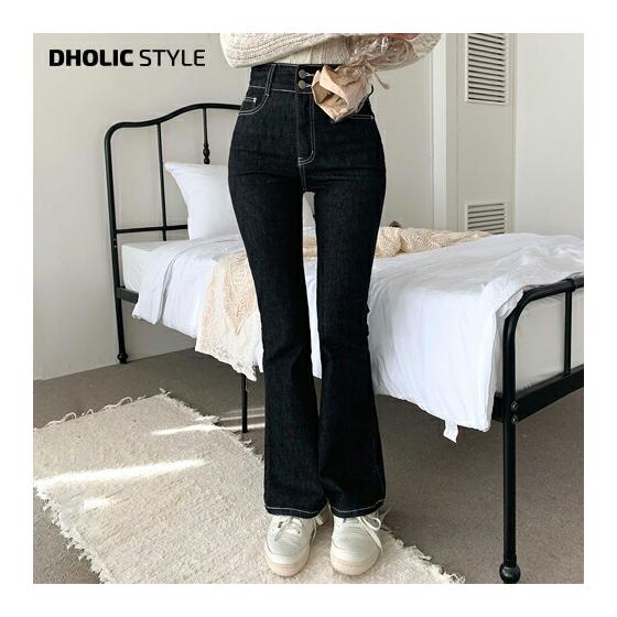 3TYPE High Waist Button Flare Denim Pants/p518368 Women s [PT] Korean Fashion Pants Bottoms Denim Jeans Stretchy 3 Types Long Length High Waist Flare