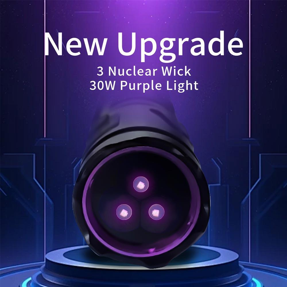30W UV Flashlight 365nm Black Mirror Torch 3led Flashlamp Ultraviolet Ink Dryer Money Fluorescer Detector Purple Light Torch