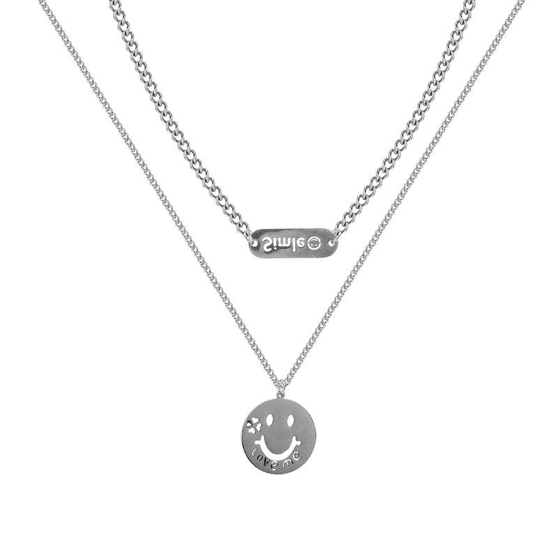 Fashionable Non-fading Metal Thin Chain Smiley Double-layer Chain New Niche Design Personalized Necklace Women's Titanium Steel Necklace