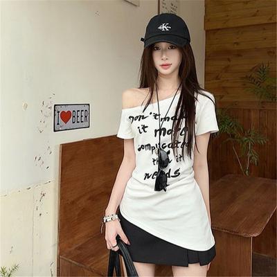 Καλοκαιρινό Μπλουζάκι T-shirt με Κόμπο στον Ώμο και Κοντό Μανίκι για Γυναίκες Κορεατικό Στυλ Εφαρμοστό Σέξι Casual Τοπ