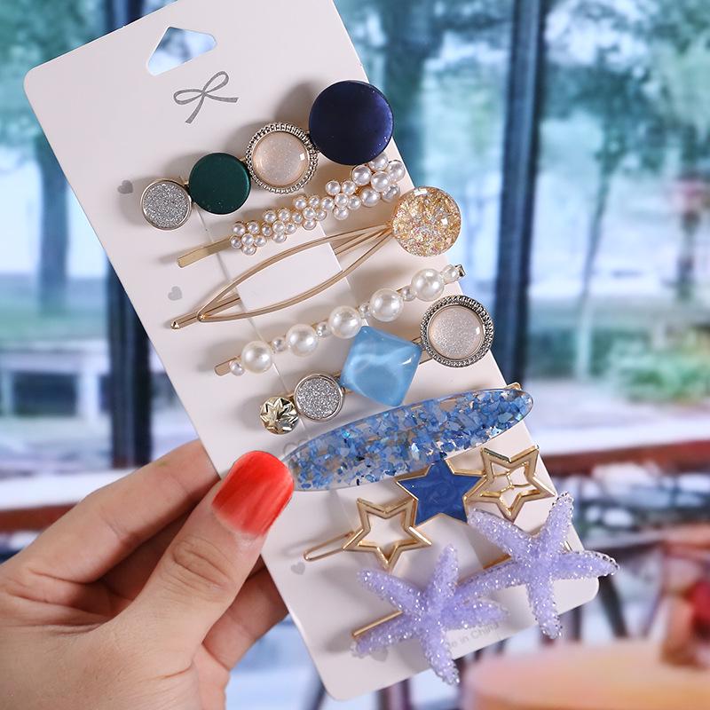 Korean Celebrity BB Hair Clip Set - Pearl Bow & Bangs Accessories