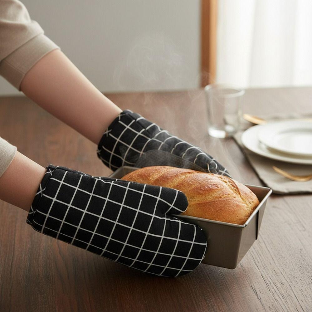 1 Pair Non-slip Kitchen Microwave Gloves Cotton Lining Heat Insulated Gloves Baking Mitts Home