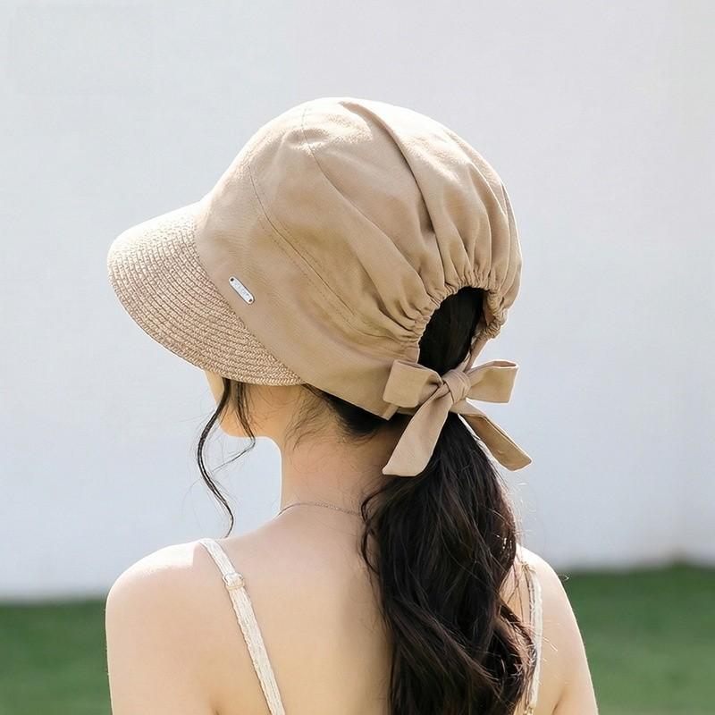 Sun Protection Straw Hat For Women With Ties Foldable Breathable Summer Sun Hat For Casual Outdoors