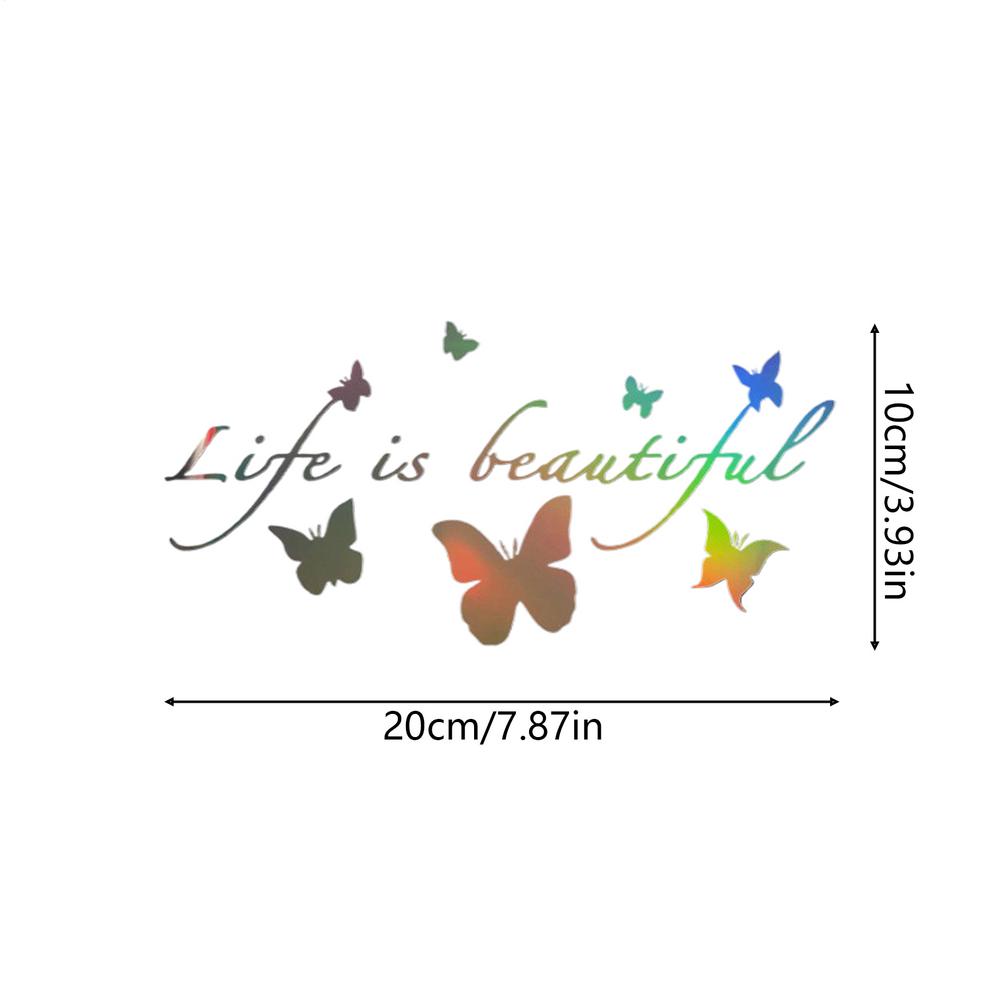

Car stickers life is beautiful English stickers butterfly decals car window stickers Strong Adhesive Butterfly Reflective Decor
