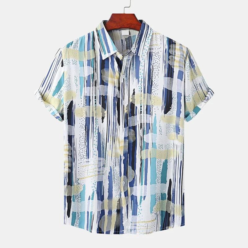

Vintage Splicing Pattern Hawaiian Shirt for Men Colorful Square 3D Printed Short Sleeve Blouse Casual Button Loose Aloha Shirts 3XL