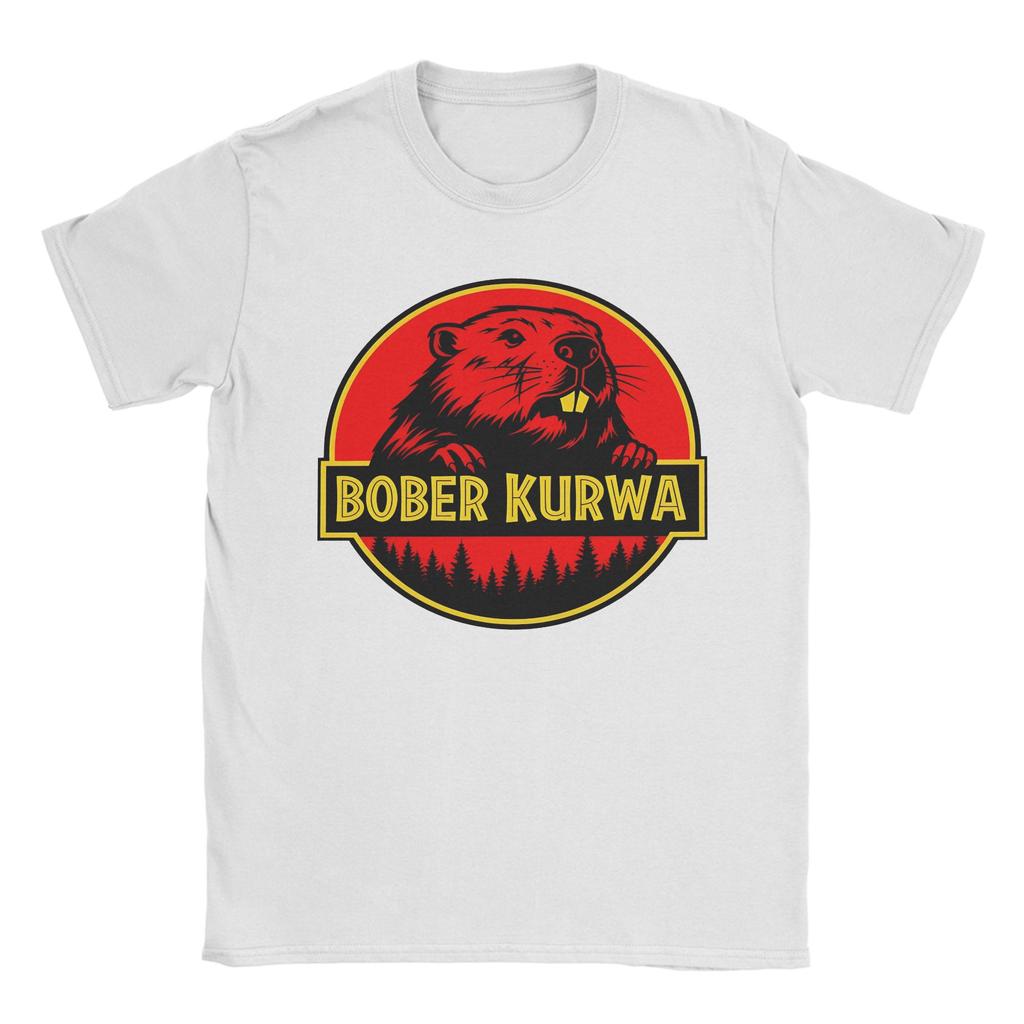 Men's Synthwave Polish Beaver Meme Bobr Bober Kurwa T Shirt  Pure Cotton Clothing Vintage Short Sleeve Tees Gift Idea T-Shirts