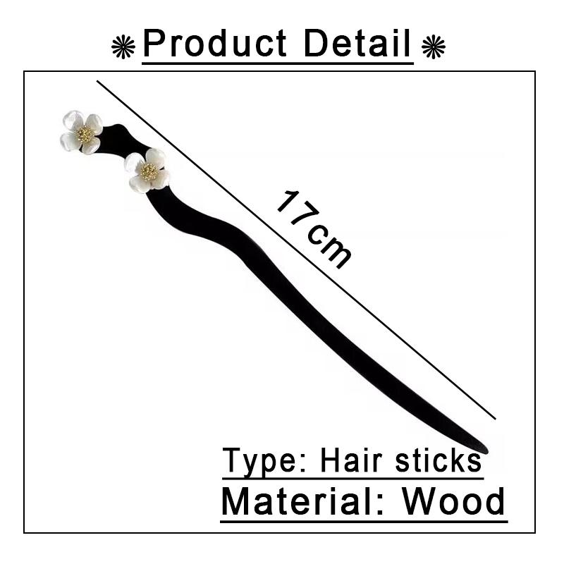 Antique Wood Hairpins Female New Chinese Simple Geometric Black Hair Sticks Hair Clips For Women Hair Accessories Pearl Headwear