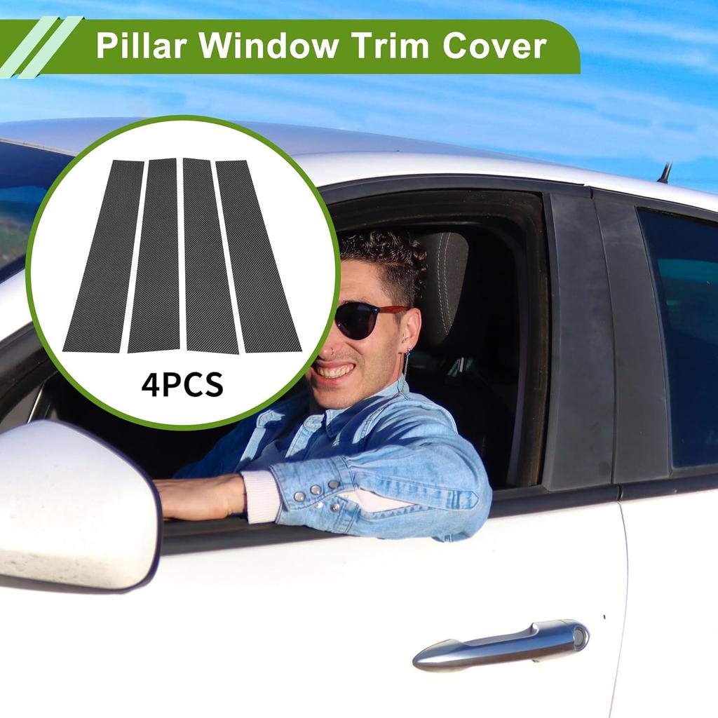 Door Pillar Window Trim for Dodge for Ram 2019-2023 Carbon Fiber Pattern Black Front Left Right Anti Scratch Sticker Pillar Posts Cover 4 Pcs
