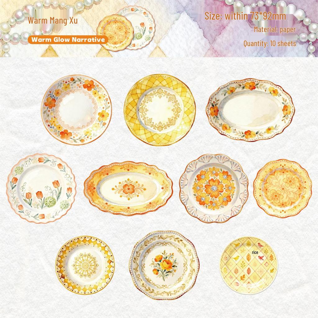 RetroStory Porcelain Dream Sticky Notes: Handwritten-Style Journals, Food-Themed Background, 10 Sheets/Pack