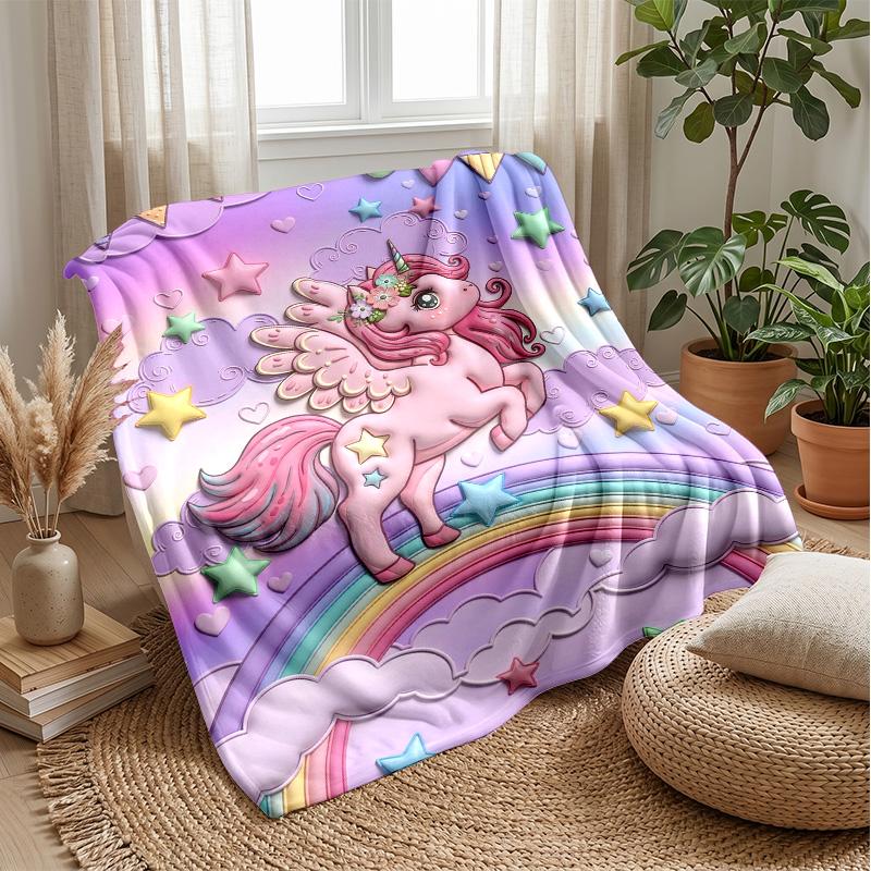 Pink Mane Unicorn in Magical Sky Theme blanket Lightweight Warm Flannel Blanket Decorative Throw Blanket for Home Decoration
