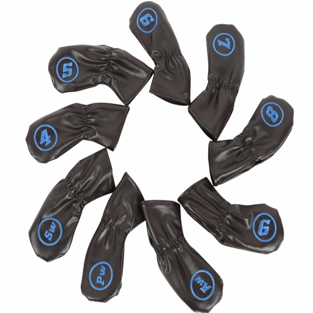 9pcs PU Material Golf Iron Head Covers Waterproof Golf Iron Covers  Daily Golf Training