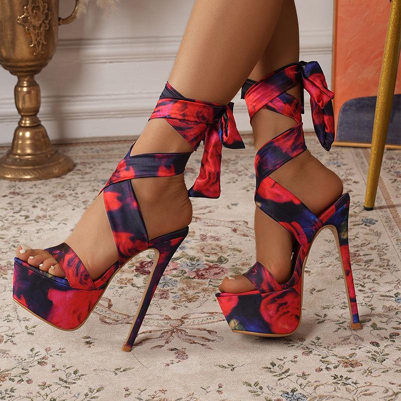 Fashion Hot Sexy 16Cm Thin High Heel Sandals for Women Peep Toe Platform Broad Band Crossover Stiletto Party Stripper Pole Dance Shoes