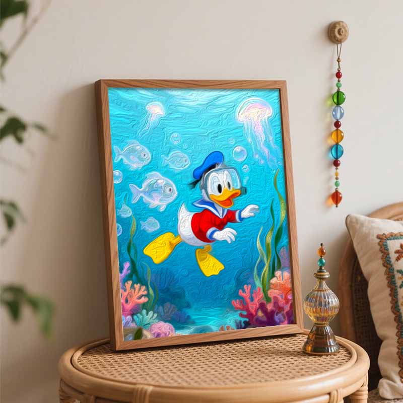 Disney Digital Oil Painting Art Kit Underwater Scuba Duck Handmade Coloring Painting Home Decor