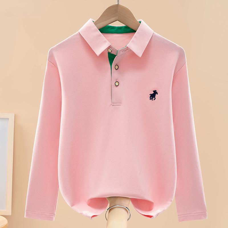 

Поло из хлопка с длинным рукавом для мальчиков, осеннее, с отложным воротником 150 cm розовый