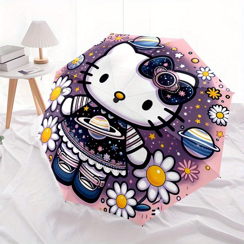 Hello Kitty, Space Theme Automatic opening and closing folding umbrella with 8-rib frame and compact travel design, perfect for all occasion