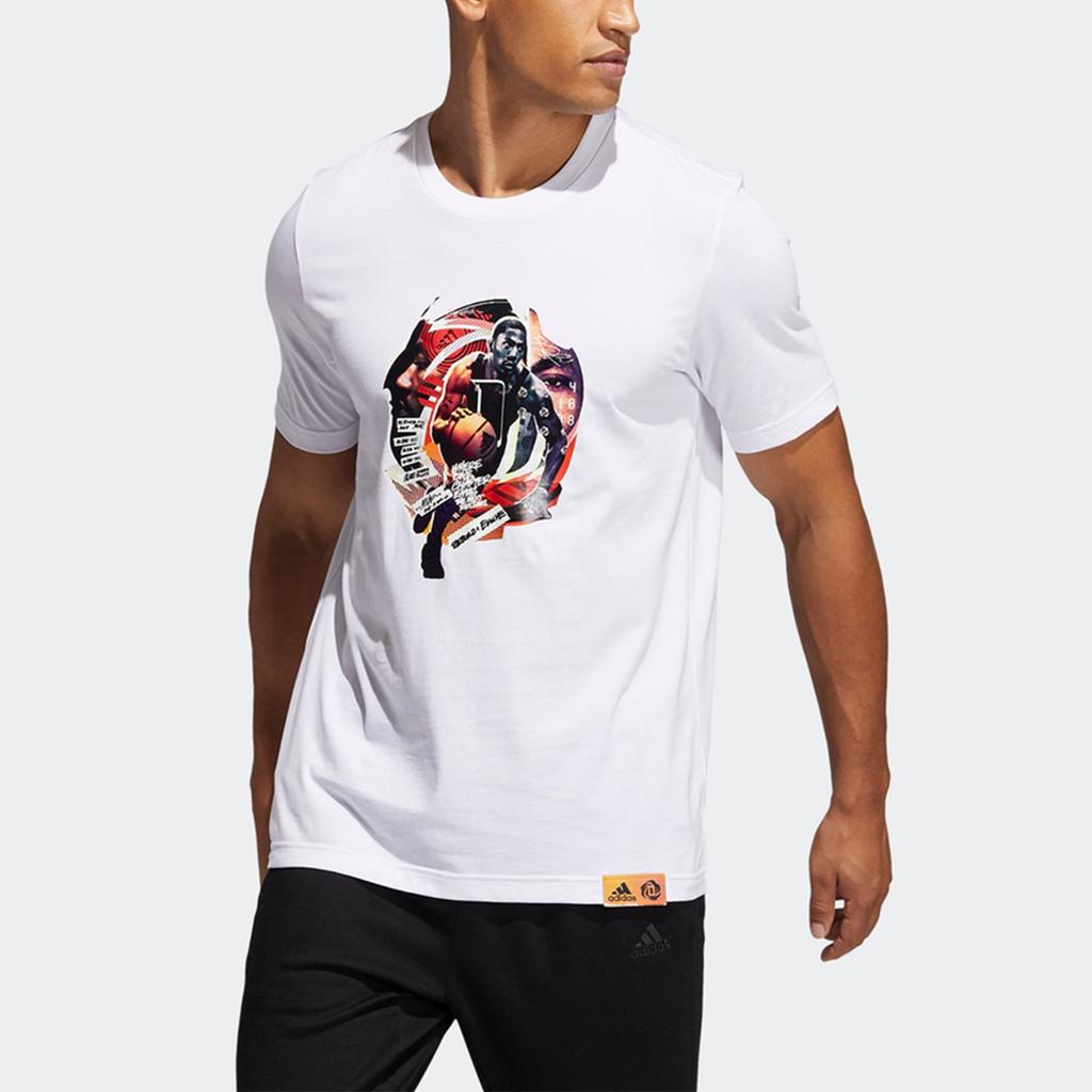 Adidas Rose Abstract Basketball Sports Print Loose Short Sleeve T-Shirt Men Tops White GH6720
