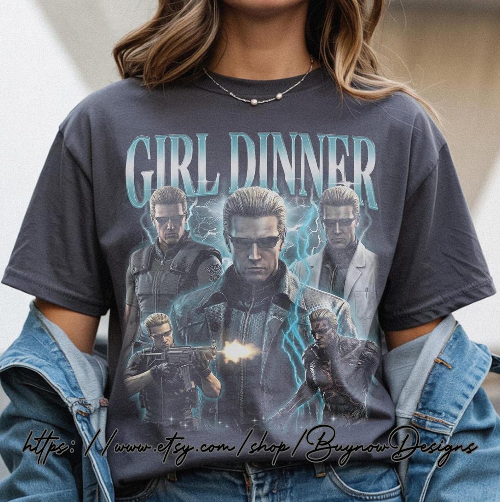 Girl Dinner T-Shirt, Funny Albert Wesker Graphic Tee, Viral Meme Merch, Resident Evil Parody Shirt, Retro 90s Style Gamer Gift, RE4 Remake
