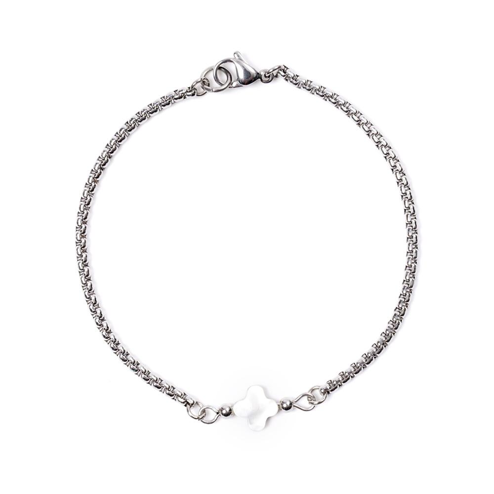 Jbans Classic Mother-Of-Pearl Clover Point Surgical Steel Chain Bracelet (C2101-Ac677_Sv)