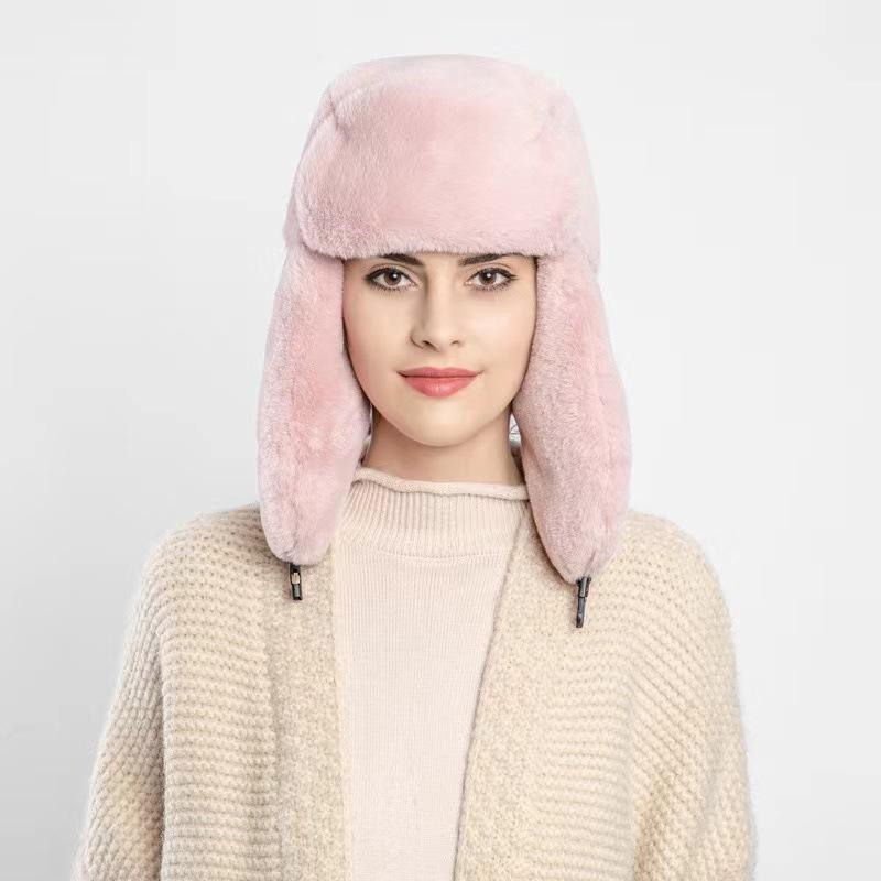 

1 шт. теплая шапка-ушанка для мужчин и женщин из искусственного меха с отворотом для ушей, пушистая, для катания на лыжах и велоспорте, зимняя шапка розовый