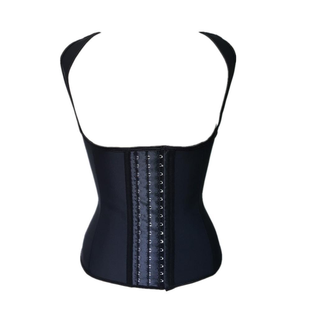 9 Steel Bones Wide Shoulder Latex Corset Body Shaper Vest