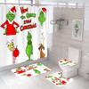 Bathroom Shower Curtain Four-Piece Green Hair Monster Christmas Green Waterproof Shower Curtain Toilet Partition Curtain Bath Mat