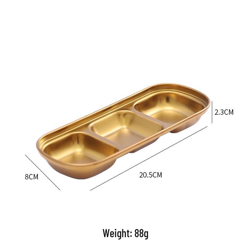 Korean-Style Gold 304 Stainless Steel Divided Dipping Dish for Sauces and Condiments, Available In Two or Three Compartments