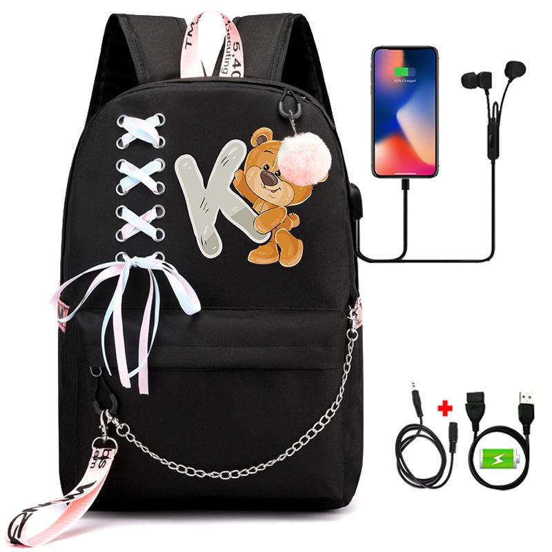 Batoh Little Bear s 26 anglickými písmeny pro děti Zpátky do školy pro chlapce Dívka Kreslená taška na knihy Kawaii Studentská školní taška