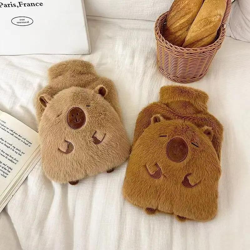1000ML Cartoon Capybara Warm Bag PVC Thick Hot Water Bag Plush Warm Water Warm Hand Treasure Winter Gift Girls