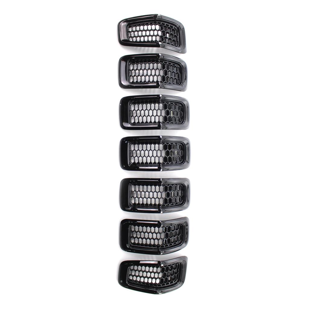 7PCS Grille Covers ABS Painted Glossy Black Replacement for Jeep Cherokee 2014 2018