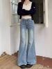Comfortable Light Blue Micro Flare Jeans Women Spring High Waist Loose Skinny Retro Wide Leg Trailing Trousers Tide Jeans for Women Long Denim Pants