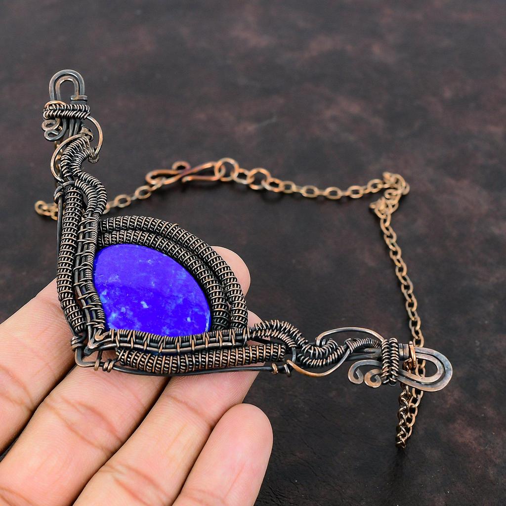 Lapis Lazuli Necklace Copper Wire Wrapped Necklace Gemstone Copper Jewelry Adjustable Chain Necklace Handmade Dainty Jewelry Engagement Gift