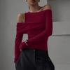 UN Europe and The United States Wind, Women's Clothing, 2025, Spring New, Fashionable Personality, Irregular, Oblique Shoulders, Pleated Slim T-shirt,