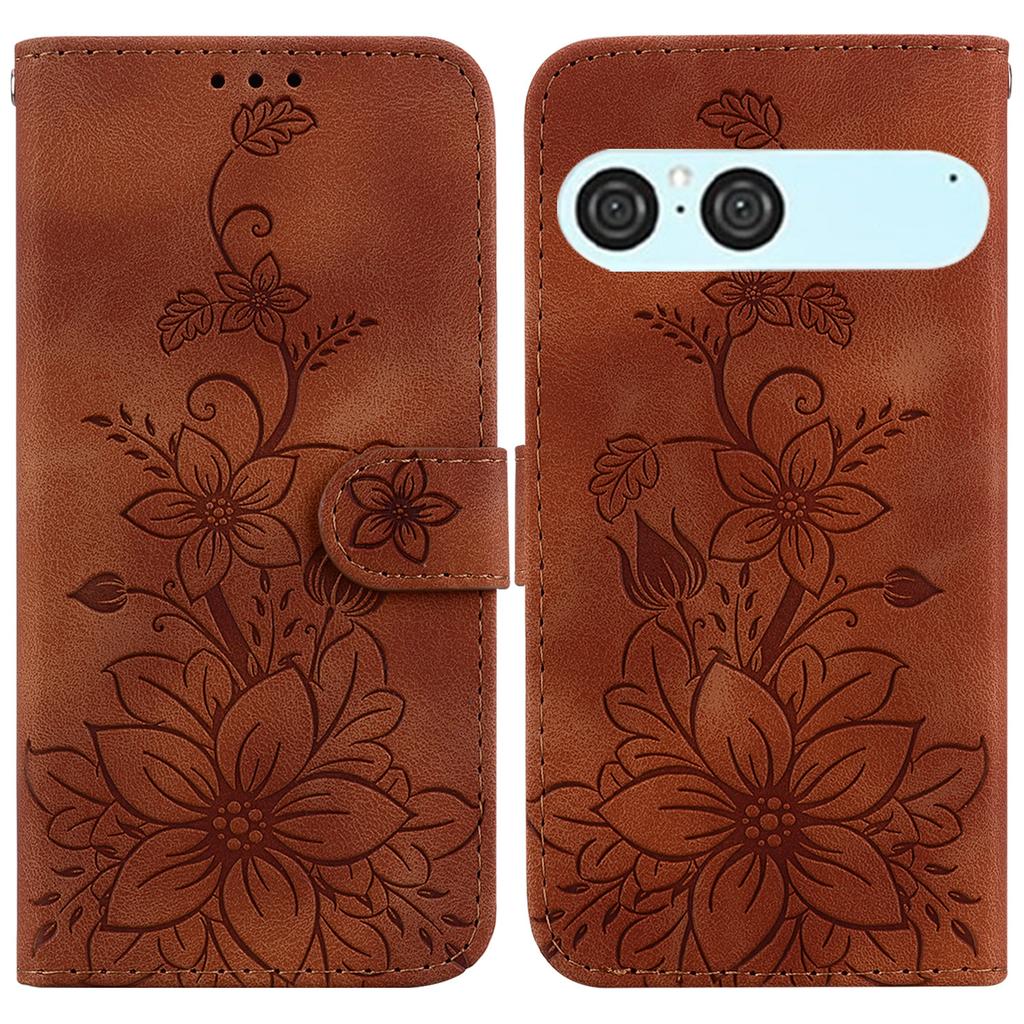 For Sony Xperia 10 VII Stand Case Lily Flower Imprint Leather Phone Cover with Wrist Strap