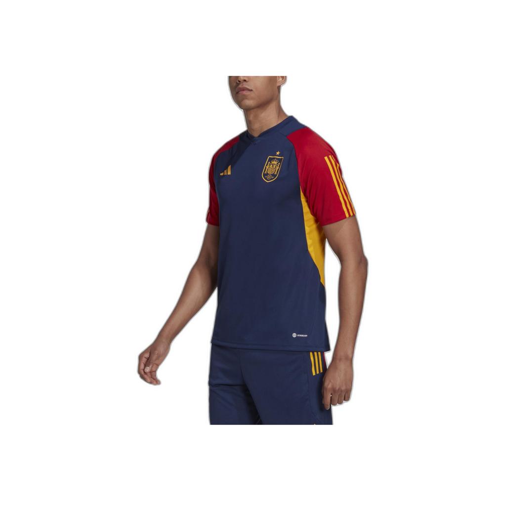 Adidas Spain 2022-23 Training V-Neck Striped Short Sleeve Football Shirt Unisex Tops HE8833