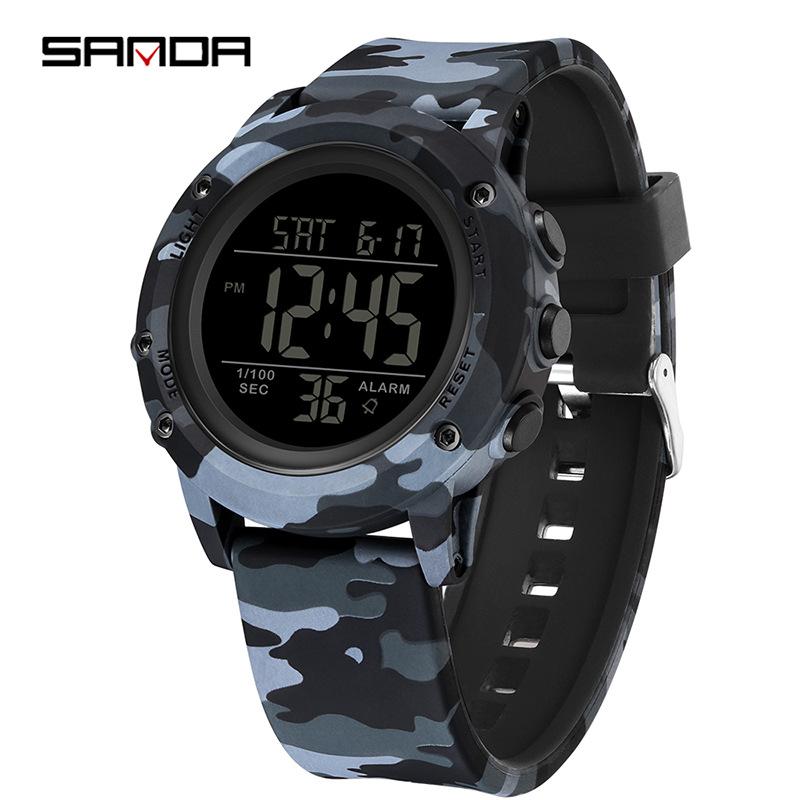 SANDA Camouflage Electronic Watch Outdoor Sports Luminous Student Military Watch Multifunction Digital Electronic Watch