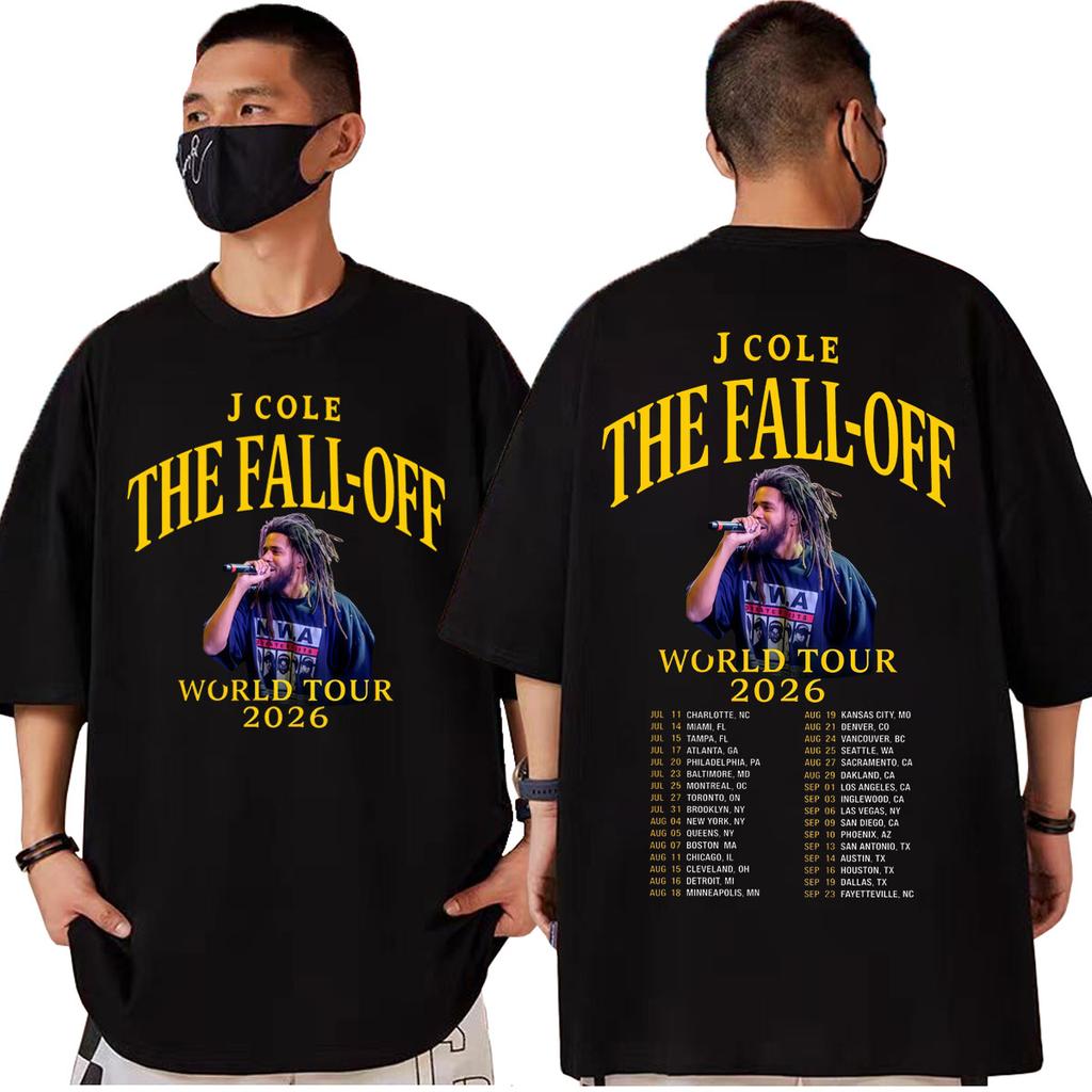 Rapper J Cole Double Sided Graphic T Shirts The Fall Off Tour 2026 Tshirts Men Women Fashion Hip Hop Retro Short Sleeve Tshirt