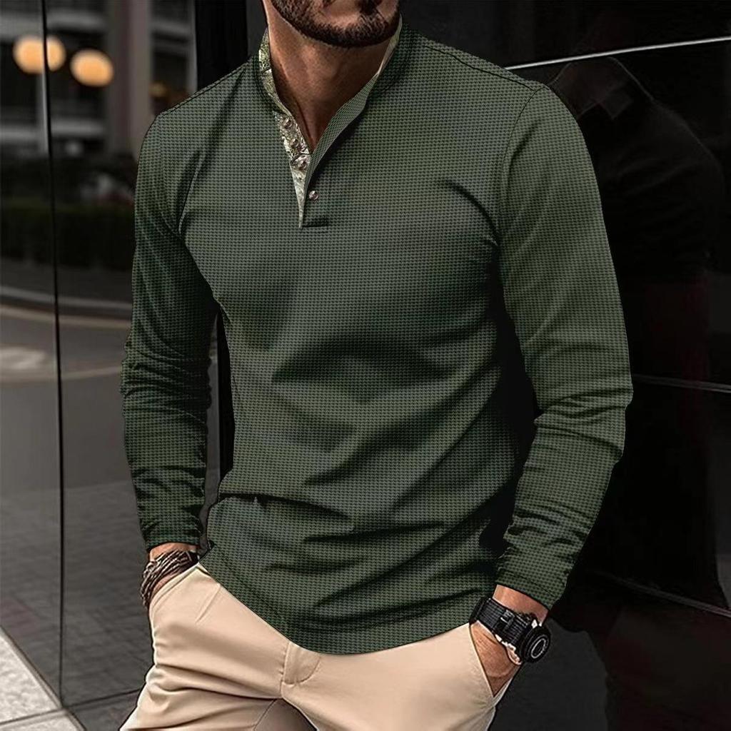 Spring and Autumn New Men's POLO Shirt Double-layer Collar Splicing Long-sleeved Sweater Tops T-shirt Men