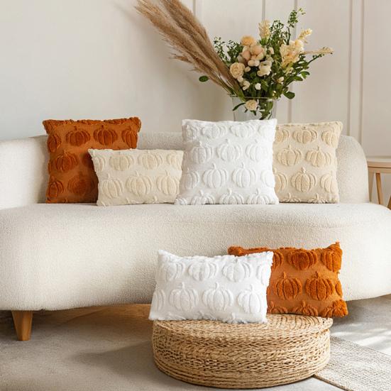 Pumpkin Pattern Pillowcase Solid Color Hide Zipper Soft Wool Velvet Pillow Case Halloween Cushion Cover Home Decor