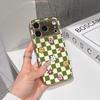Lucky Start Phone Case For iPhone 17 16 15 14 13 12 11 Pro Max 16E Gold Electroplated Glass Shell  Checkerboard Cute Icons Cover