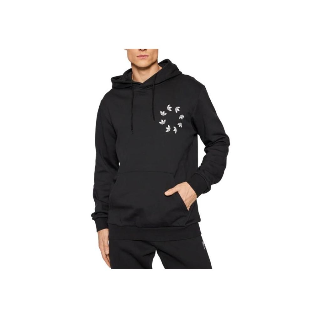 adidas Originals Trefoil Kangaroo Pocket Print Hoodie Long Sleeve Sweatshirt Men Tops Black HC4490