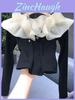 Tshirt Elegant Off Shoulder Mesh Splicing With Embroidery For Women Spring 2025