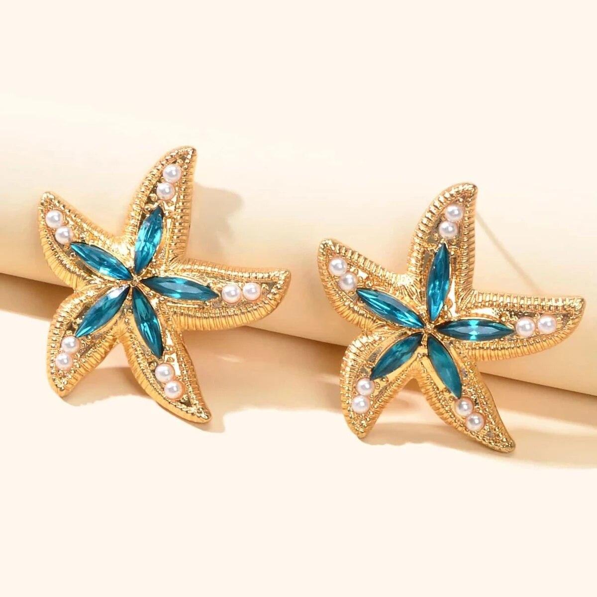 

Obega Candy Starfish Charms Dangle Stud Earrings Metal Epoxy Pendant Ear Stud Green Crystal Stone Beach Charms Jewelry For Woman