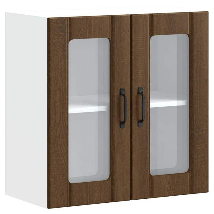 VidaXL Armoire murale de cuisine et porte en verre Lucca chêne marron, meuble mural de cuisine, armoires murales avec 853914